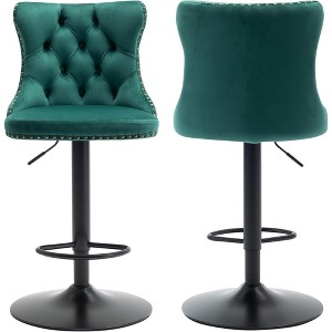 QingMoon Swivel Bar Stools Set of 2, Adjustable Barstools, Velvet Tufted Counter Height Chairs with Nailhead Trim for Kitchen Island, Home Pub - 1 of 4