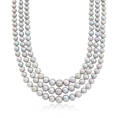 Ross-Simons 6-11.5mm Gray Cultured Pearl Graduated 3-Strand Necklace With 14kt Yellow Gold