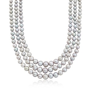 Ross-Simons 6-11.5mm Gray Cultured Pearl Graduated 3-Strand Necklace With 14kt Yellow Gold - 1 of 3