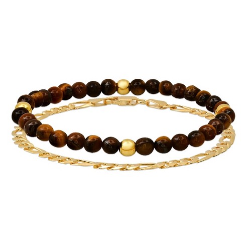 Steeltime mens brown beaded bracelet and sterling silver chain bracelet set - image 1 of 3