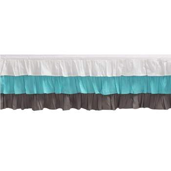  Bacati - 3 Layer Ruffled Crib/Toddler Bed Skirt - White/Aqua/Gray