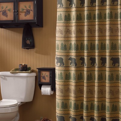 Bear Tracks Tan and Green Cotton Lodge Shower Curtain