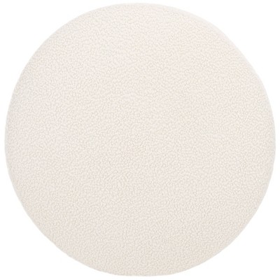 Riah Off White Boucle Round Ottoman with Natural Wood Base