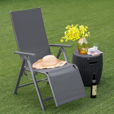 Gray Aluminum Frame Outdoor Folding Reclining Lounge Chair