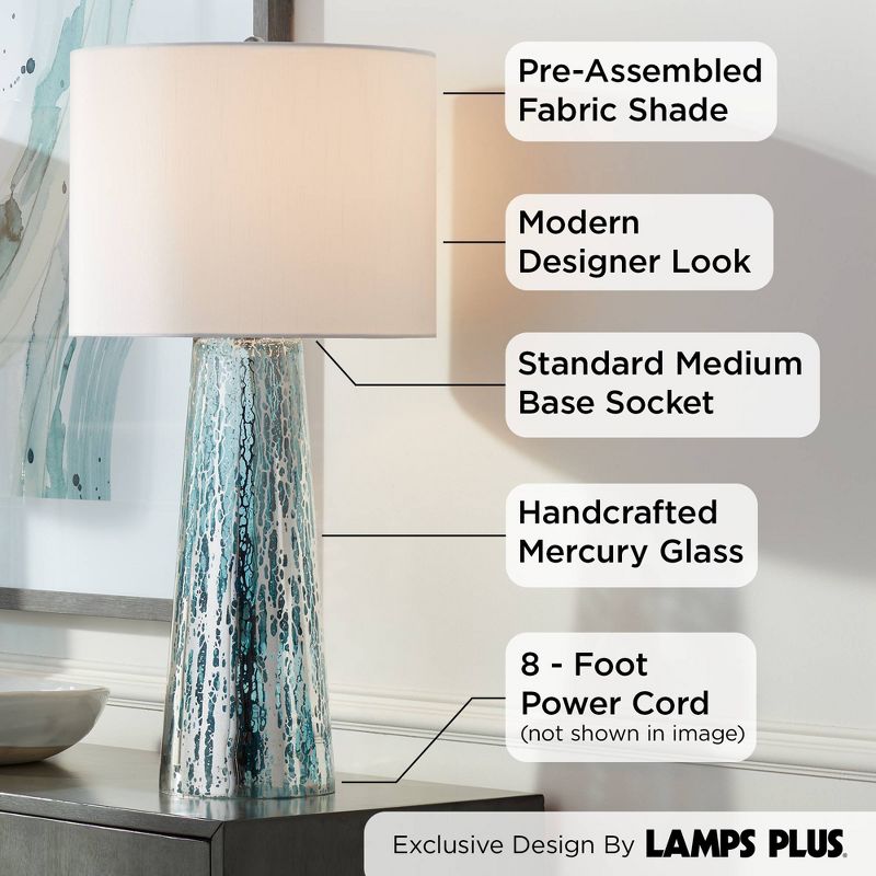 360 Lighting Marcus Modern Table Lamps 30" Tall Set of 2 Mercury Glass Column White Drum Shade for Bedroom Living Room Bedside Nightstand Office Home, 3 of 11