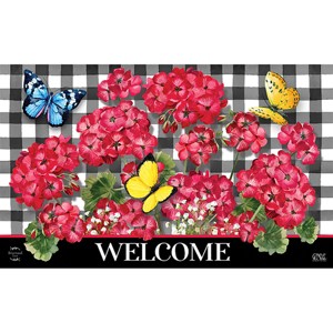 Checkered Geraniums Summer Doormat Floral Indoor Outdoor 30" x 18" Briarwood Lane - 1 of 4