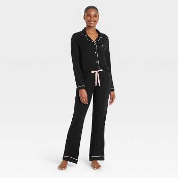Beautifully Soft Black Striped Short Sleeve Notch Collar Pajama Set, Small