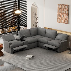 104" Linen Upholstery L-Shaped Power Recliner Sectional Sofa with Storage Box, Cup Holders, USB Ports & Power Socket - 1 of 4