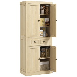 HOMCOM 72" Farmhouse Kitchen Pantry Cabinet, Freestanding Tall Storage Cabinet with Doors, Adjustable Shelves and Drawer, Natural Wood - 1 of 4