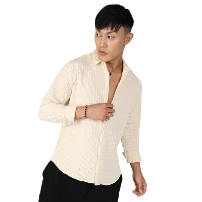 Campus Sutra Men Men's Pale Yellow Textured Weave Shirt