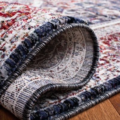 Navy and Red Medallion Square Synthetic Area Rug
