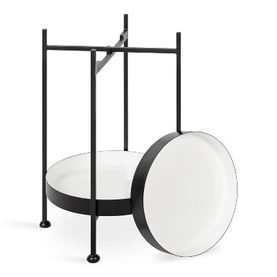 Modern Two-Tiered Round Black and White Metal Side Table