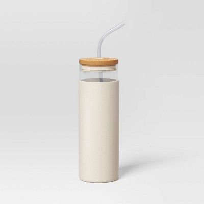 DISCONTINUED: Glass Tumbler w/Silicone Sleeve + Bamboo Lid/Straw