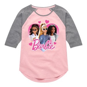 Girls' - Barbie - Valentine's Day Shirt Tail Raglan Graphic T-shirt - 1 of 3