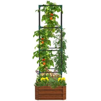 Outsunny Raised Garden Bed, 24" x 24" x 11.75" Galvanized Planter Box w/ Tomato Cage, Open Bottom for Climbing Vines