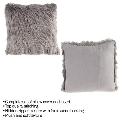 Gray 23" Himalayan Faux Fur Square Accent Pillow Set