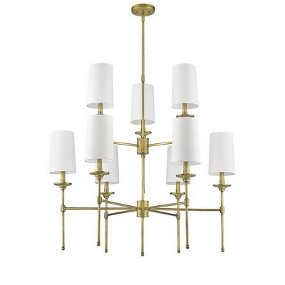 Emily Rubbed Brass 9-Light Chandelier with Off-White Shades