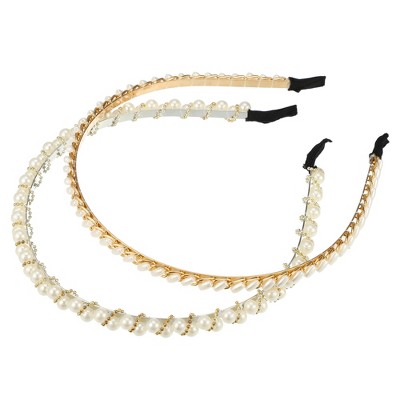 Unique Bargains Women's Faux Pearl Headbands Gold Tone Silver Tone 5.12 ...