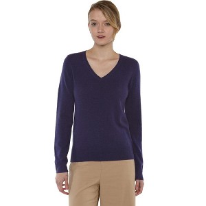 JENNIE LIU Women's 100% Pure Cashmere Long Sleeve Pullover V Neck Sweater - 1 of 2