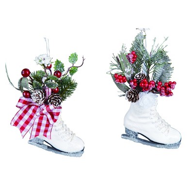Transpac Nostalgia Ice Skates Christmas Tree Ornaments White Plastic