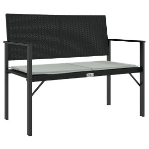 vidaXL - Modern 2-Seater Patio Bench with Cushion, Durable Poly Rattan and Steel Frame Construction, Black - Outdoor Garden and Terrace Furniture - 1 of 4