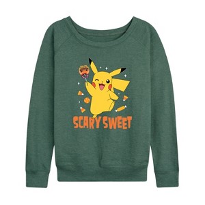 Women's - Pokémon - Pikachu Scary Sweet Lightweight French Terry Wide Neck Long Sleeve Shirt - 1 of 4