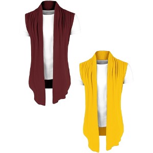 Lars Amadeus Men's Lightweight Asymetric Hem Sleeveless Cardigan 2 Packs - 1 of 4