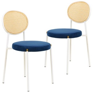 LeisureMod Velvet Dining Chair with Rattan Back, Set of 2 Side Kitchen Chair with Stainless Steel Base Euston Collection - 1 of 4