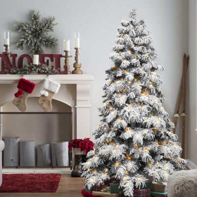 NAYSAYE Christmas Tree Stand 5ft Flocked Scarecrow Tree with Realistic Snowy Branches for Holiday Decor, Green and White, 36"*60"*11.77"