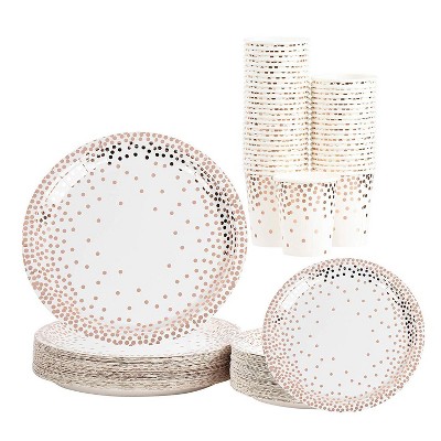 Rose Gold Confetti Disposable Tableware (Serves 50, 150 Pieces)