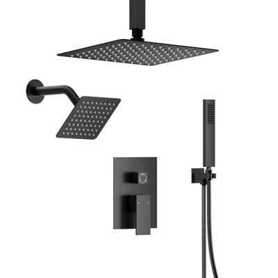 YAWWALK Ceiling Mount 10 and 6 in. Dual Square Shower Head and Handheld Shower Head