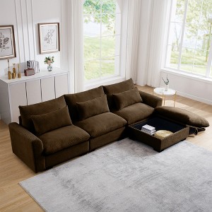 Christopher Knight Home Blair Modern Corduroy L Shaped 122" Sectional Sofa with Storage Ottoman and 3 Pillows - 1 of 4