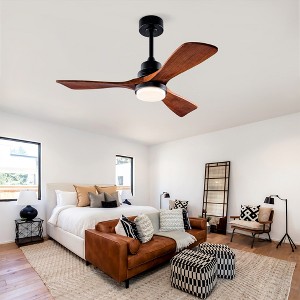 Wanze of Ocean 42 in. Smart Black Solid Wood Brown Blades 2-Size Downrod Mount Standard Ceiling Fan with 3-Color Dimmable LED Light - 1 of 4