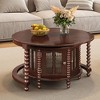 CAVINAS Vintage Round Nesting Coffee Table,31.5" Set of 2 Tea Tables with Bamboo Glass Doors,Beaded Legs,Walnut Finish,Center Table for Living Room - 2 of 4