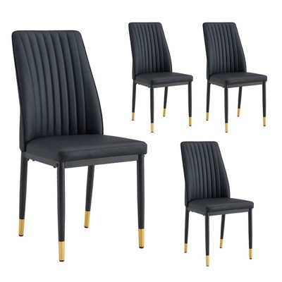 AZL1 Life Concept Accent Chairs a Set of 4 Dining Chairs, PU Material High Backrest Seats for Kitchens, Living Rooms, Black, 16.7"*17"*36.4"