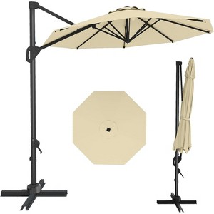 10FT Sepia Cantilever Umbrella with Base Round Top Patio Umbrella Sun Shade Windproof Offset Umbrella with 360-Degree Rotation - 1 of 4