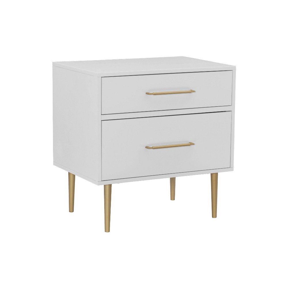 Photos - Storage Сabinet Linon Gloria Modern Mixed Material 2 Drawer Nightstand White with Gold Accents  