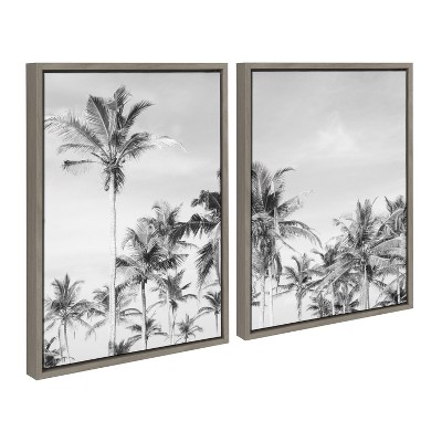 Kate and Laurel Sylvie Coastal Coconut Palm Tree Beach BW Framed Canvas Set by The Creative Bunch Studio
