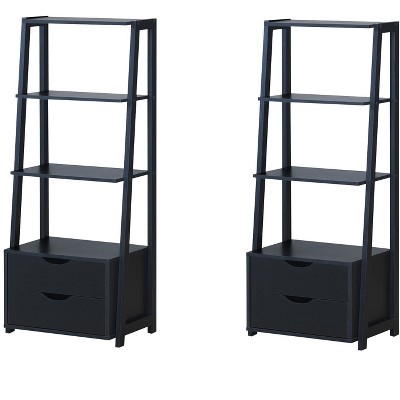 Tangkula Set of 2 Ladder Bookcase 4-Tier Storage Bookshelf with Drawers