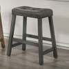 Okak Set of 2 Rustic Solid Wood Counter Height Bar Stools for Dining Rooms,Faux Leather Upholstered Counter Bar Stools Without Back - 2 of 4