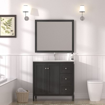 PexFix 35.5" Bathroom Vanity Modern Bathroom Cabinet with Basin Solid Wood Cabinet with Soft-Close Doors and 3 Drawers Easy Assembly Elegant Black