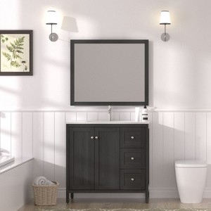PexFix 35.5" Bathroom Vanity Modern Bathroom Cabinet with Basin Solid Wood Cabinet with Soft-Close Doors and 3 Drawers Easy Assembly Elegant Black - 1 of 4
