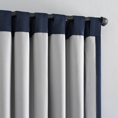 Navy Faux Silk Blackout Back Tab Curtain Panel