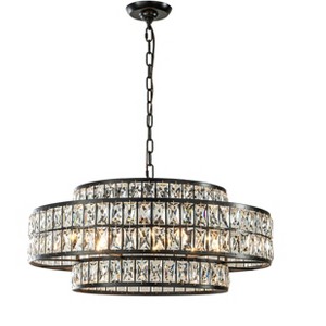 ALOADECOR Modern Crystal Chandelier Matte Black Finish Tiered Drum Pendant Light for Small Spaces Dining Room Entryway - 1 of 4