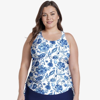 Calypsa Women's Plus Size Maya Tankini Swim Top WIth Removable Cups