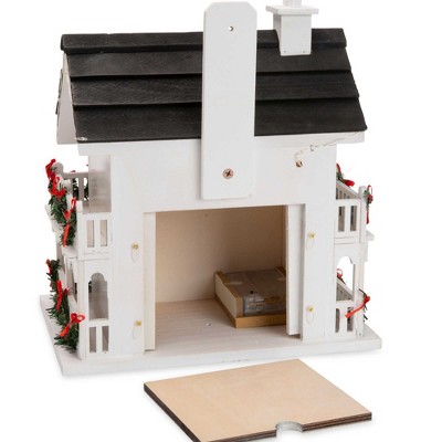 Colonial Cottage White and Black Wood Birdhouse with LED Lights