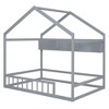 House Floor Bed, Wooden Playhouse Bed Frame With Fence And Roof, Storage Shelves, No Box Spring Required - 4 of 4