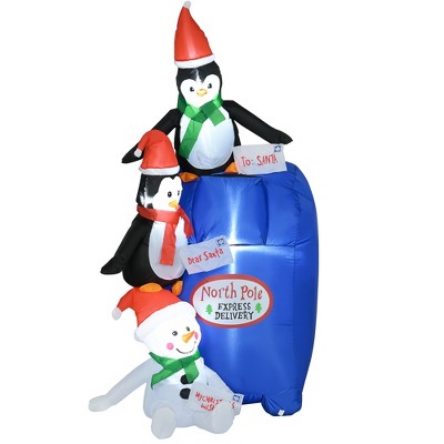 6ft Christmas Inflatables Outdoor Decorations North Pole Mailbox with Penguins and Snowman, Blow-Up Yard Christmas Decor with LED Lights Display