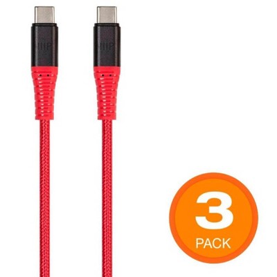 Monoprice USB 2.0 Type-C Charge and Sync Cable - 6 Feet - Red (3 Pack) Nylon-Braid, Durable, 5A/100W for Samsung, iPad Pro, Pixel, MacBook, Chromebook