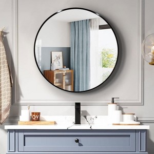 PexFix 36" Round Wall Mirror Circle Bathroom Mirror Black Metal Frame for Bathroom Entryway Bedroom Living Room Wall Mounted Modern Rustic Decor - 1 of 4
